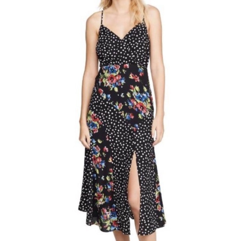 LIKELY black and white polka dot floral midi dress